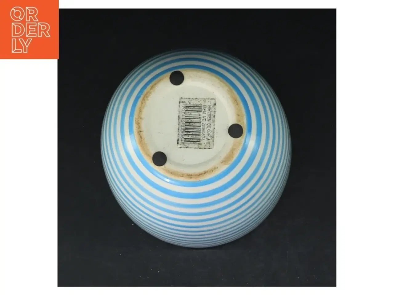 Billede 2 - Blåstribet keramikvase (str. Ø. 15 cm. længde, 16 cm)