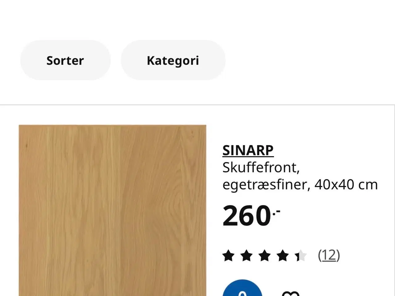 Billede 1 - 3 stk Sinarp skuffefront i egetræsfiner. 40x40 cm.