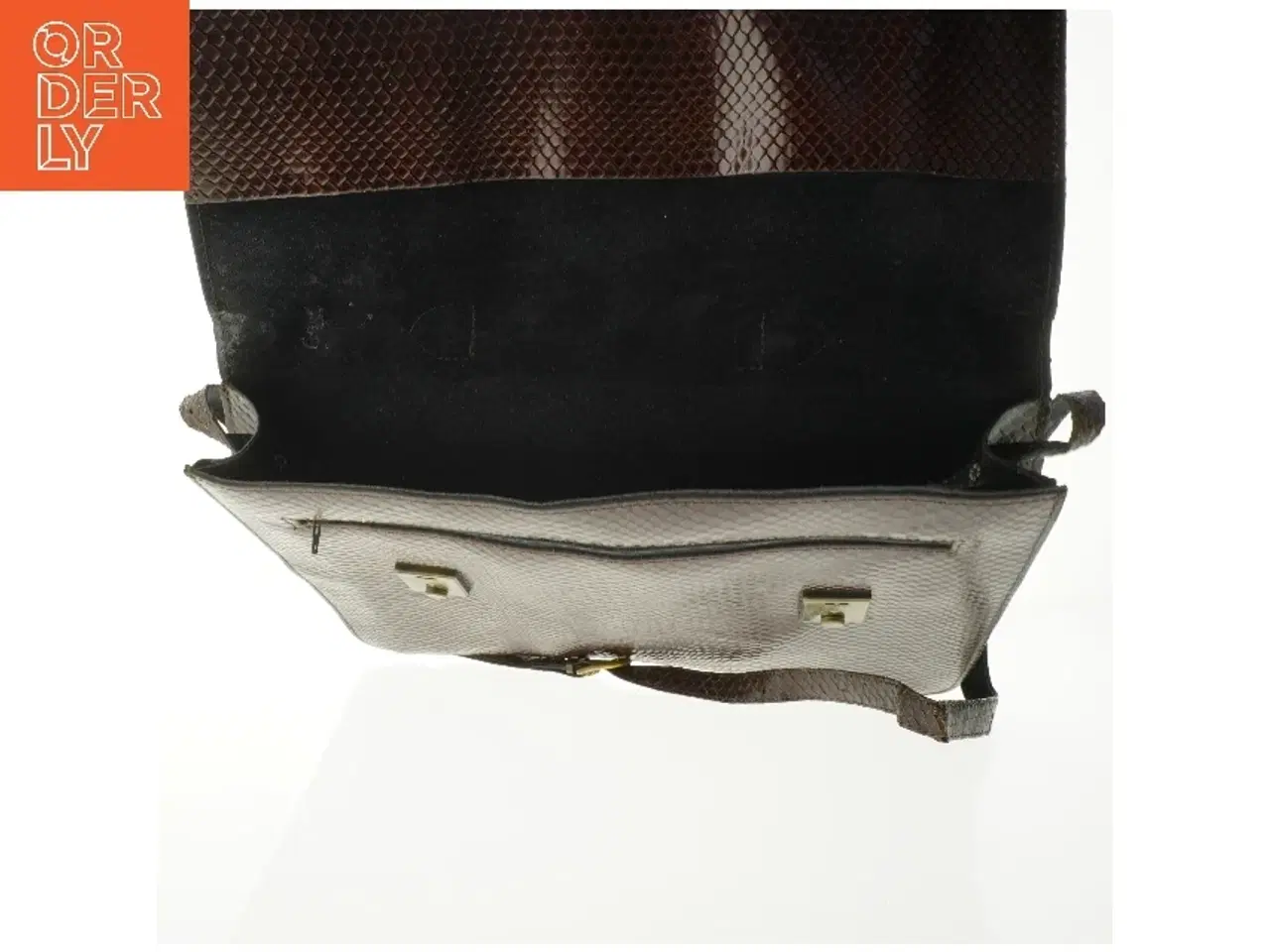 Billede 4 - Brunt skind skuldertaske (str. 36 x 30 cm.)