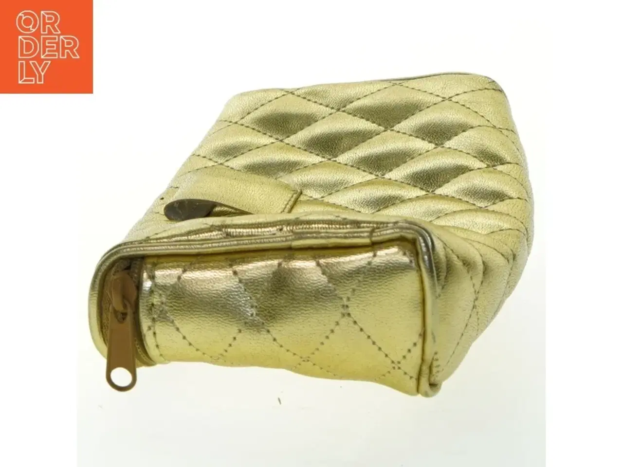 Billede 3 - Quiltet skuldertaske i gyldent materiale (str. 18x10 cm)