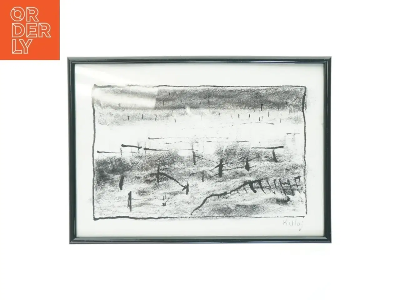Billede 1 - Sort indrammet tegning (str. 31 x 22 cm)