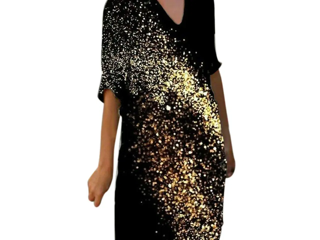 Billede 2 - kjole i sort m. glimmer print./ medium og large