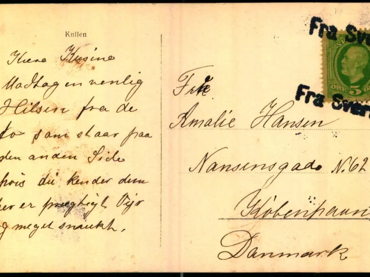 Billede 1 - Fra Sveriege  - Postkort ? - ? -  Til København