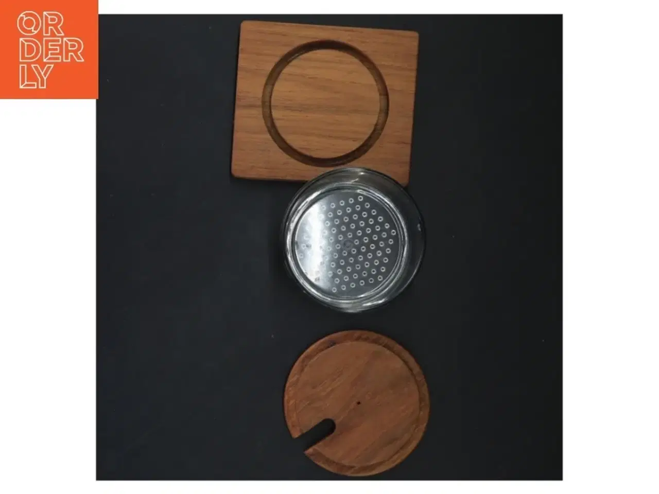 Billede 4 - Vintage rund plastbeholder med teak bund og låg (str. 7 cm)