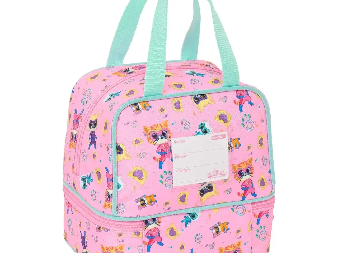 Billede 2 - SuperKitties madkasse med tilbehør - pink/turkis, 20 × 20 × 15 cm