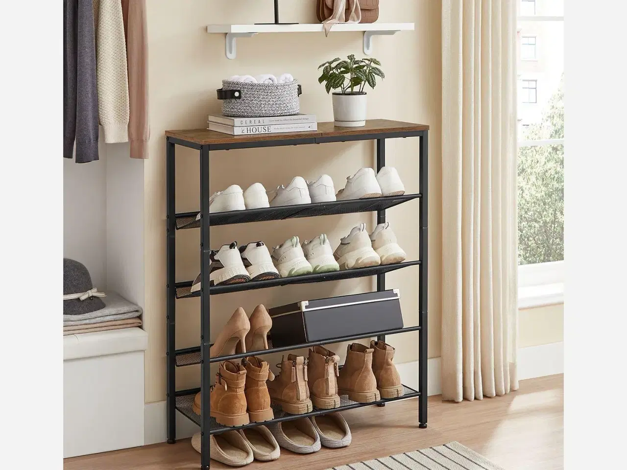 Billede 3 - Skostativ 5 niveauer industrielt stål, rustik brun/sort