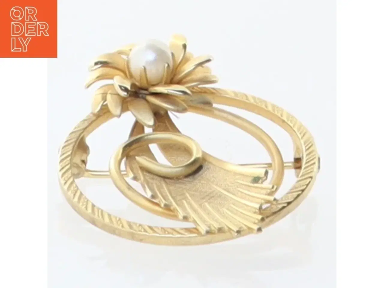 Billede 4 - Gylden broche med perle (str. 3,5 cm)