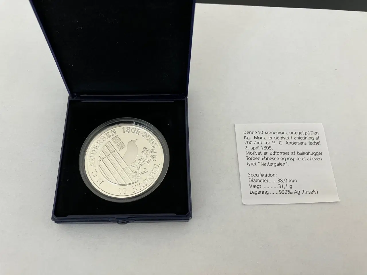 Billede 1 - 10 Kroner H.C Andersen - Nattergalen i .999 Sølv