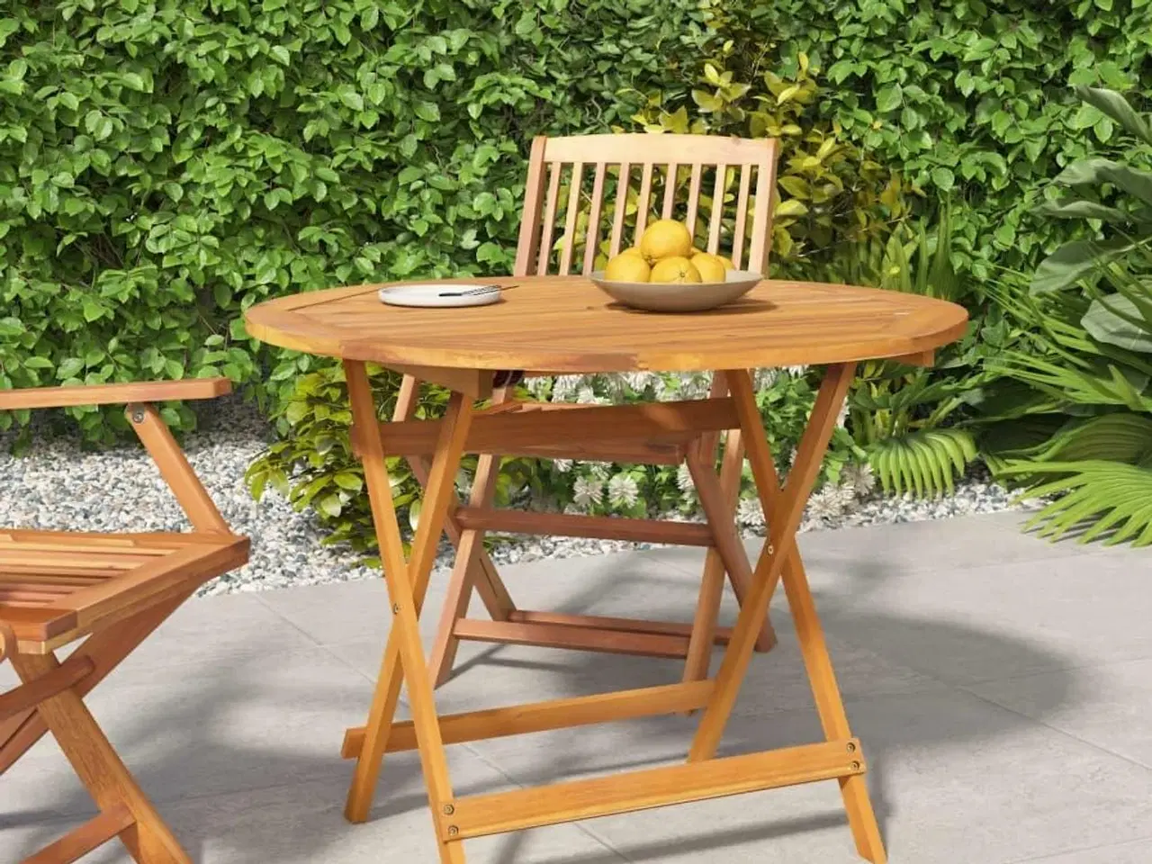 Billede 1 - Foldbart havebord Ø 90x75 cm massivt akacietræ