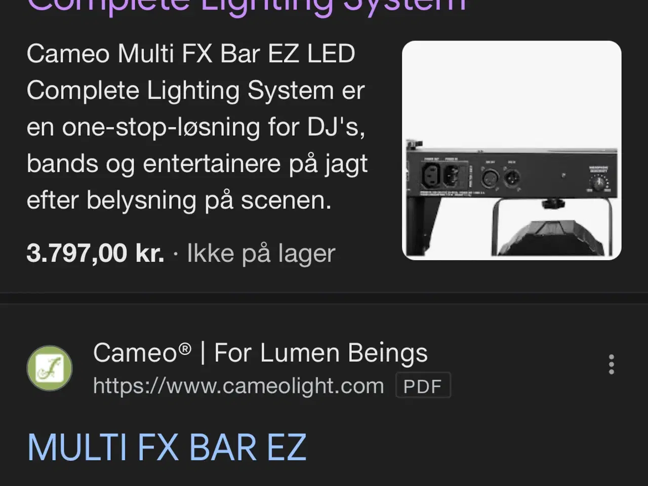 Billede 2 - Lysshow Cameo MULTI FX BAR EZ
