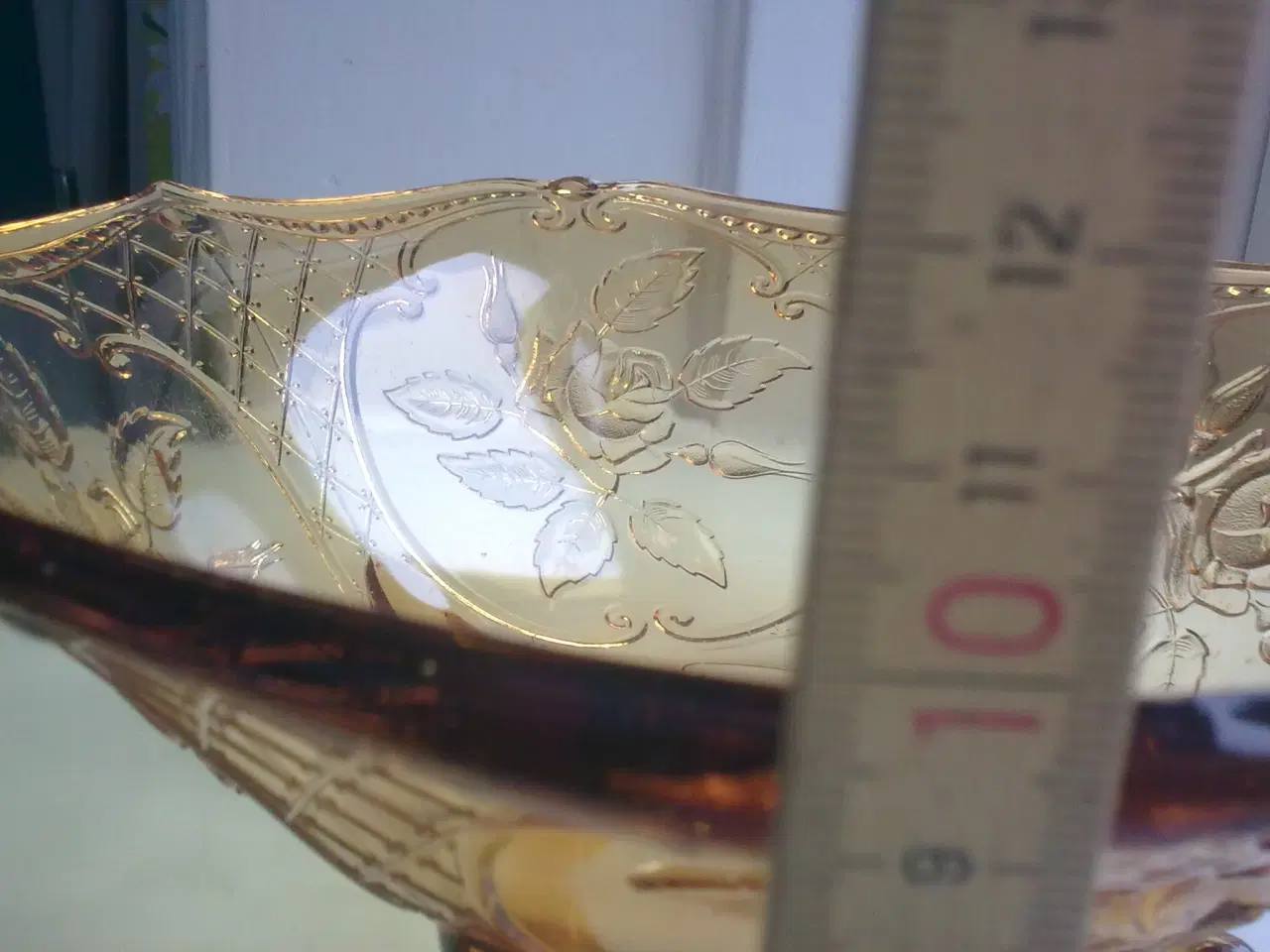 Billede 6 - Rav farvet Rokoko roser gul glasskål