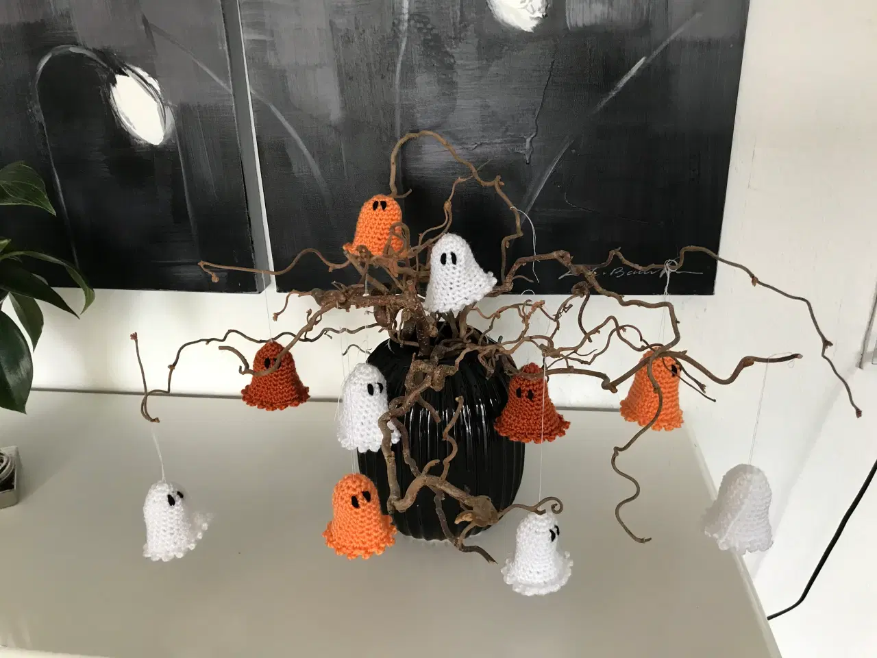 Billede 2 - Håndhæklet græskar og spøgelser til Halloween.