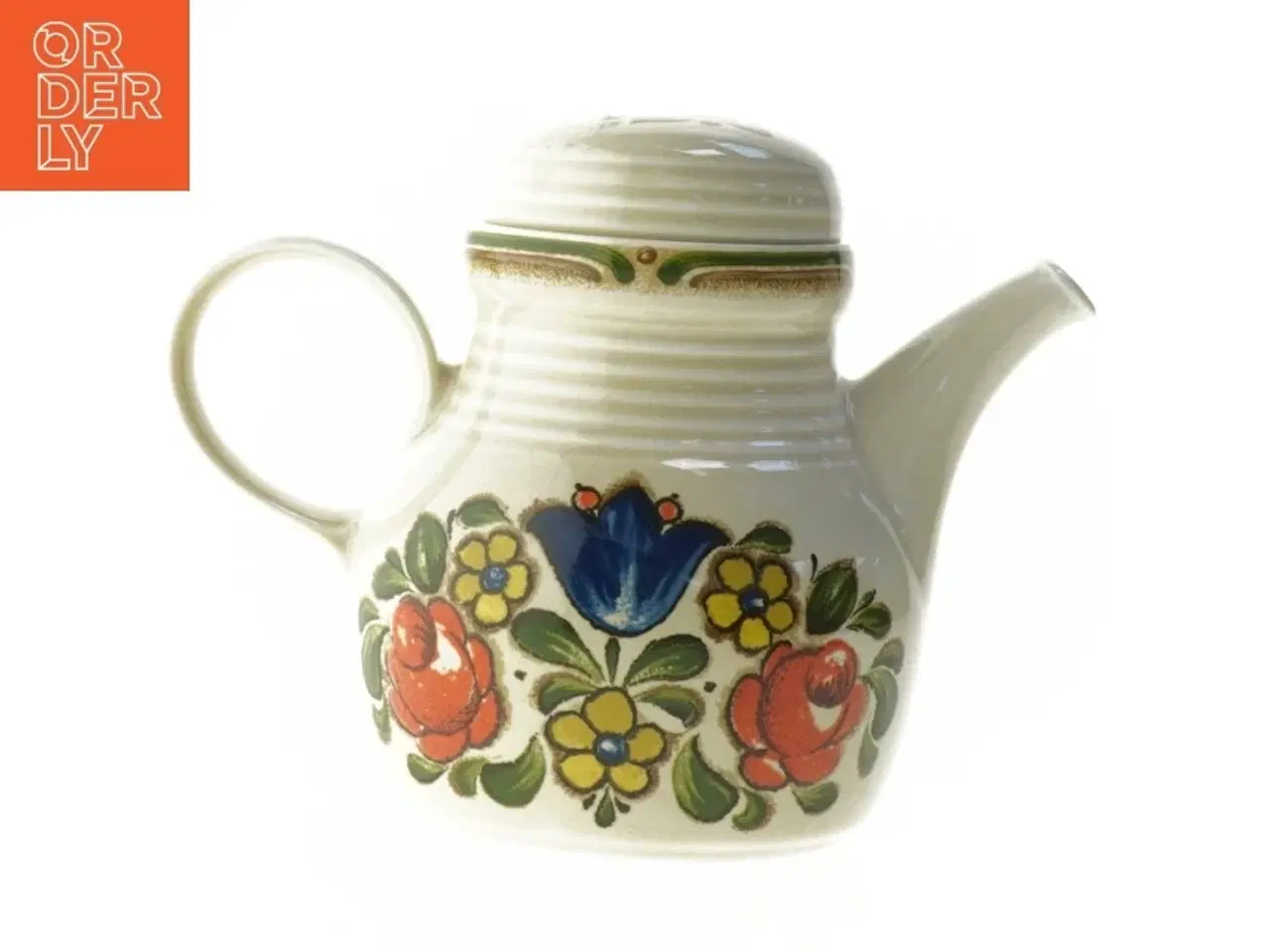 Billede 4 - Keramik thekande med blomstermotiv fra Füssen (str. 14 cm)