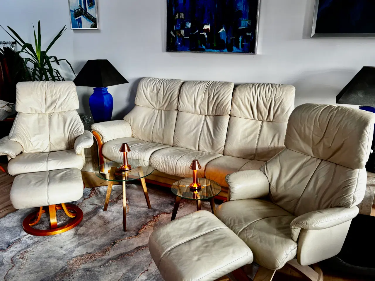 Billede 2 - BD Design møbelsæt i cremefarvet læder.