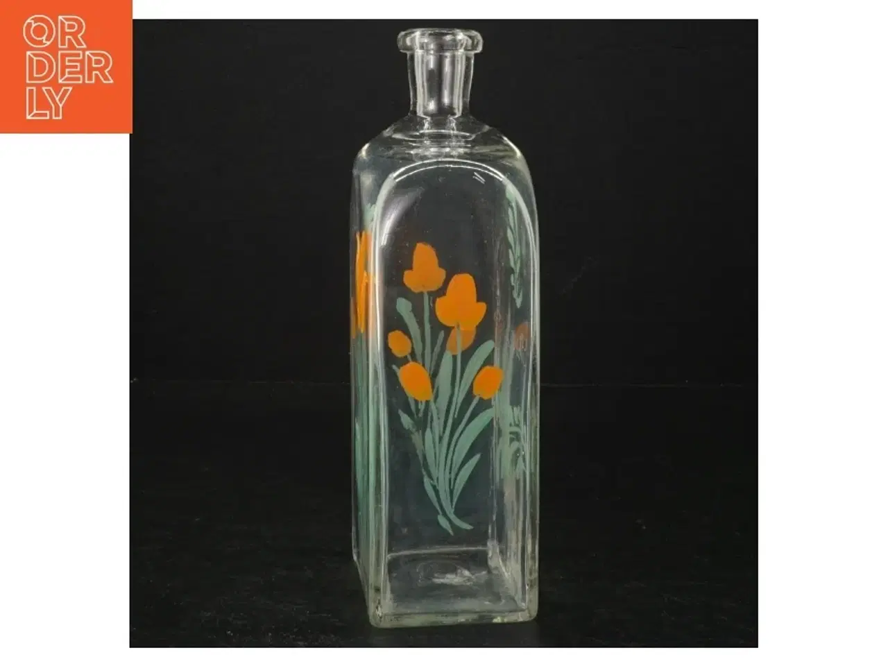Billede 1 - Dekorativ glasflaske med blomstermotiv (str. H. 21 cm. 9 x. 6 cm)