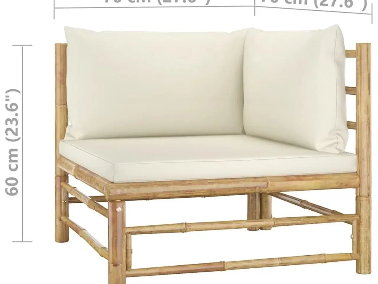 Billede 9 - Loungesæt til haven 3 dele med cremehvide hynder bambus
