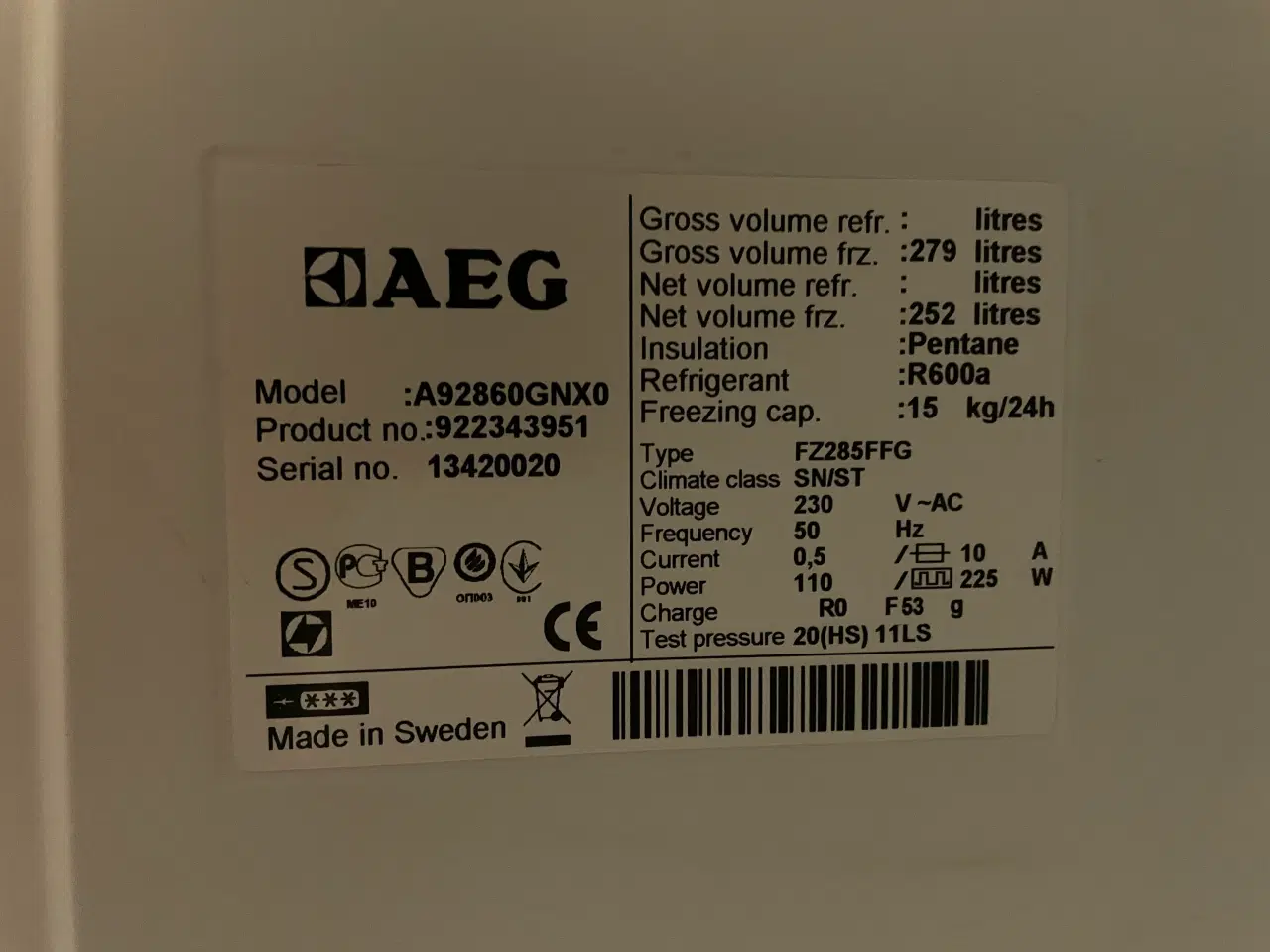 Billede 3 - AEG Køl og Frys (side by side)