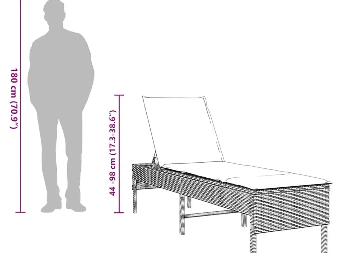 Billede 11 - Liggestol med hynde 55x200x44 cm polyrattan lysegrå