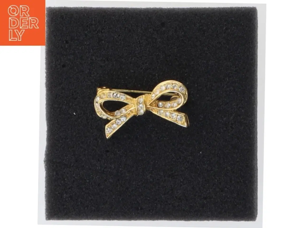 Billede 1 - Gylden broche med simulerede diamanter (str. 3 cm)