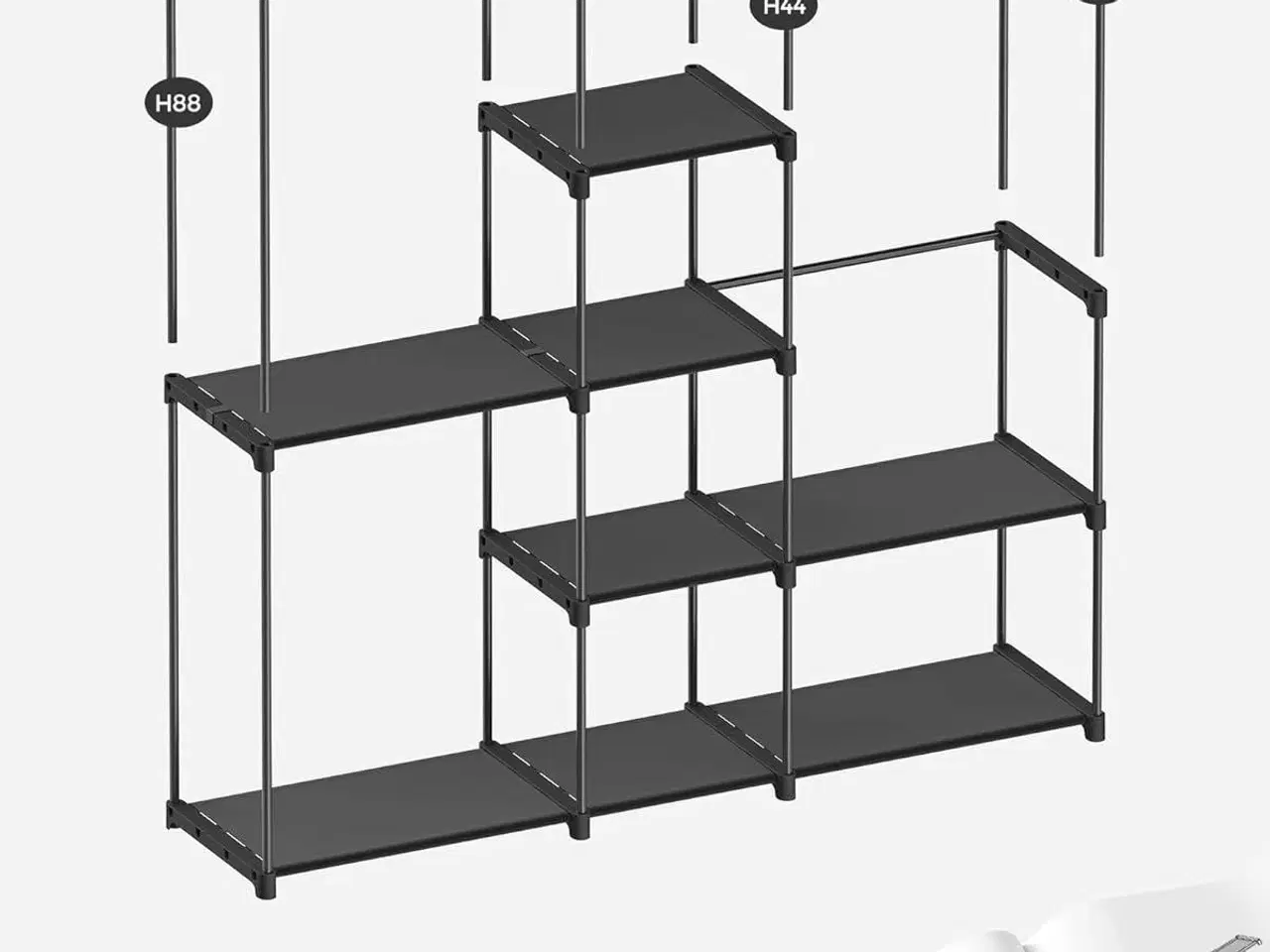 Billede 2 - Åben garderobe – SONGMICS tøjstativ med hylder og bøjlestænger, 43 × 182 × 182 cm, sort