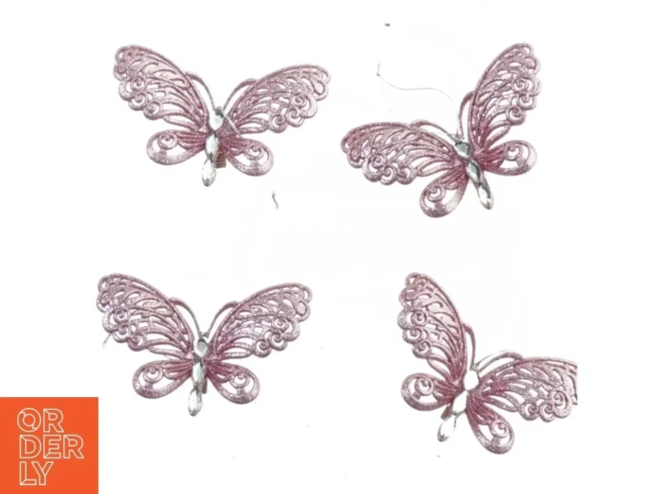 Billede 2 - 4 stk. Glimmer Sommerfugle pynt med klemmer (str. 13 x 8 cm)