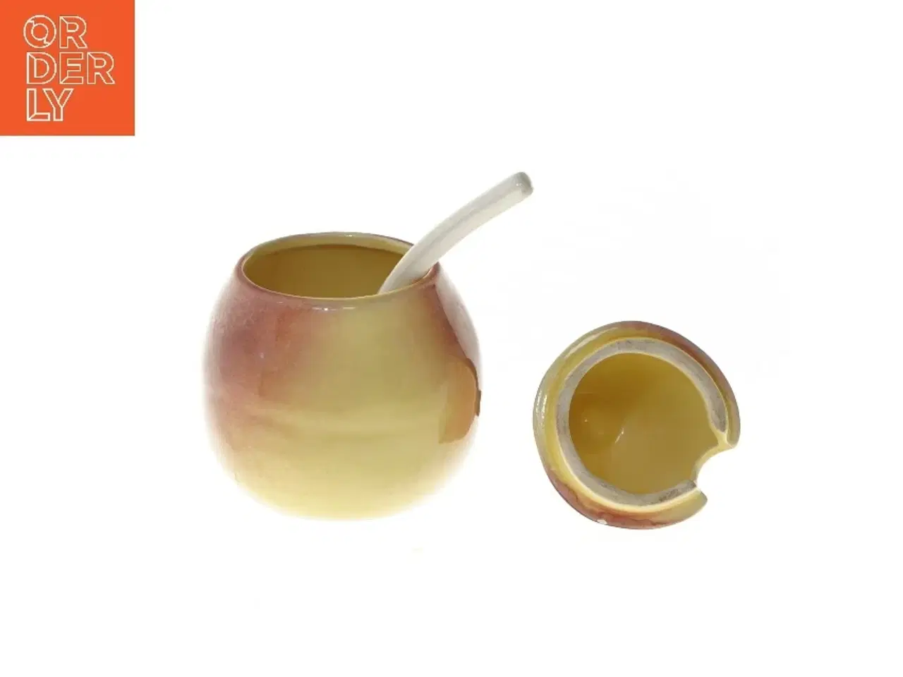 Billede 4 - Pærefaconet krukke med ske (str. 15 cm)