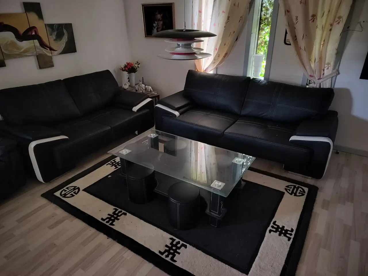 Billede 1 - sofa gruppe, 3 sofae 1 glas bord med 6 skamler