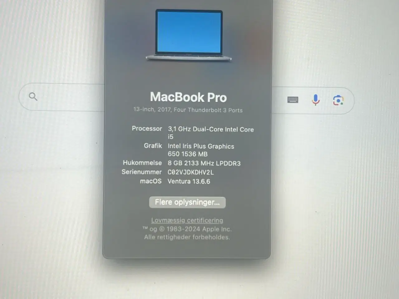 Billede 1 - MacBook Pro 2017 256 GB