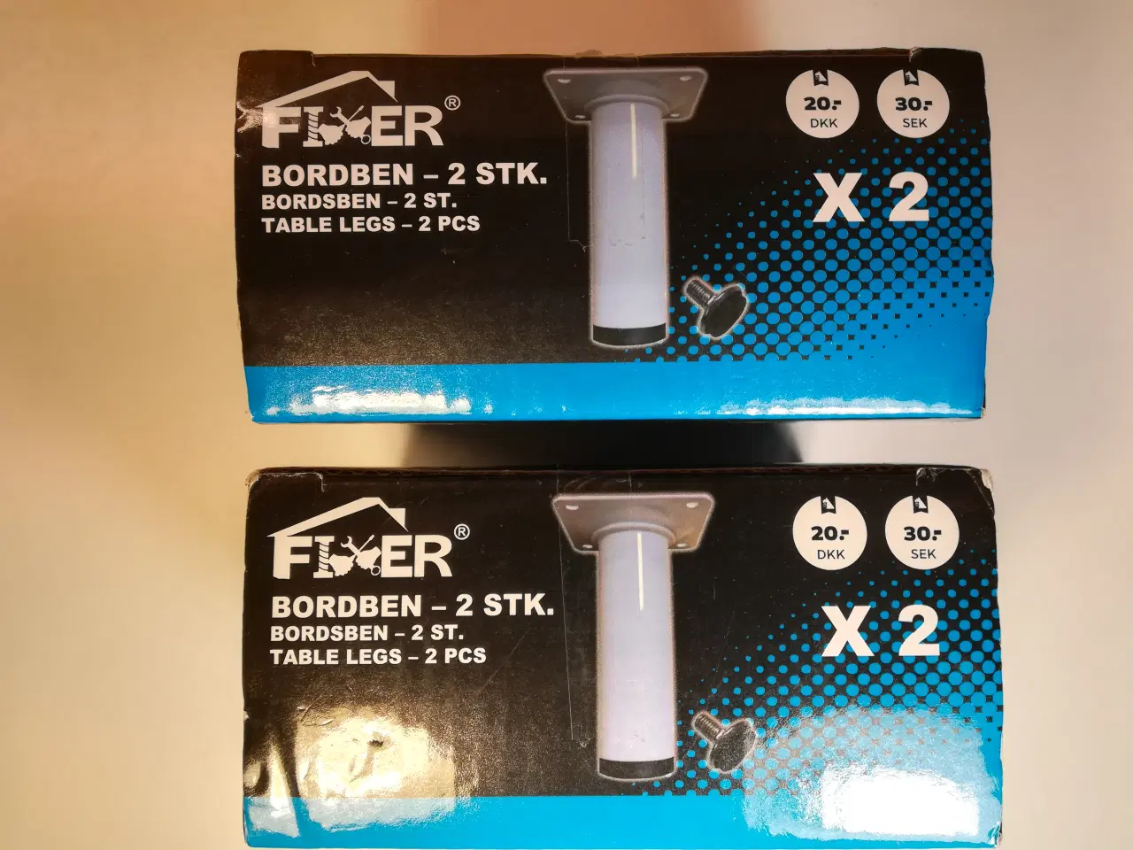 Billede 2 - SOLGT Fixer bordben hvide, 10 cm, 2 x 2 stk. - NYE