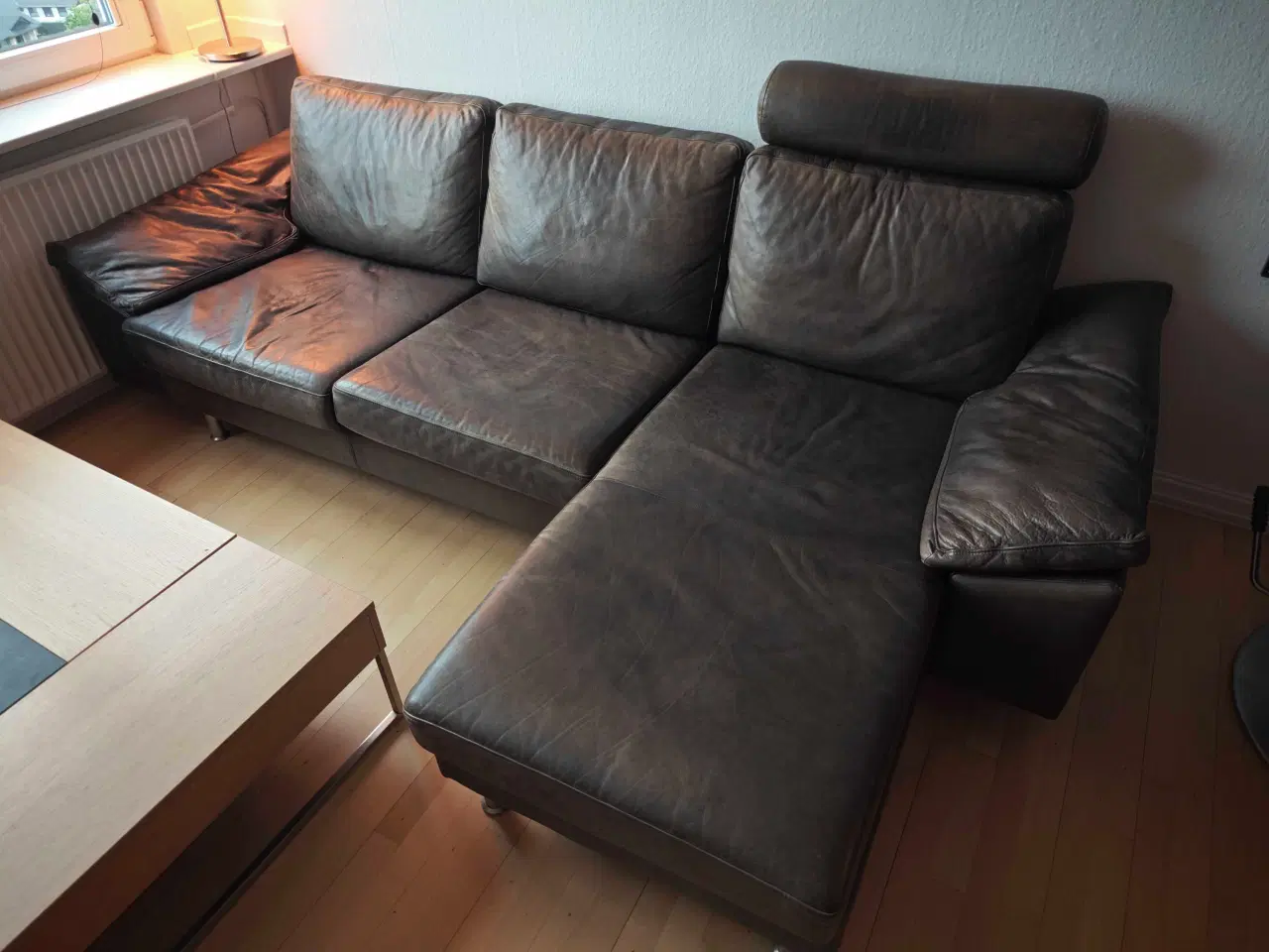 Billede 3 - Læder Sofa med Chaiselong