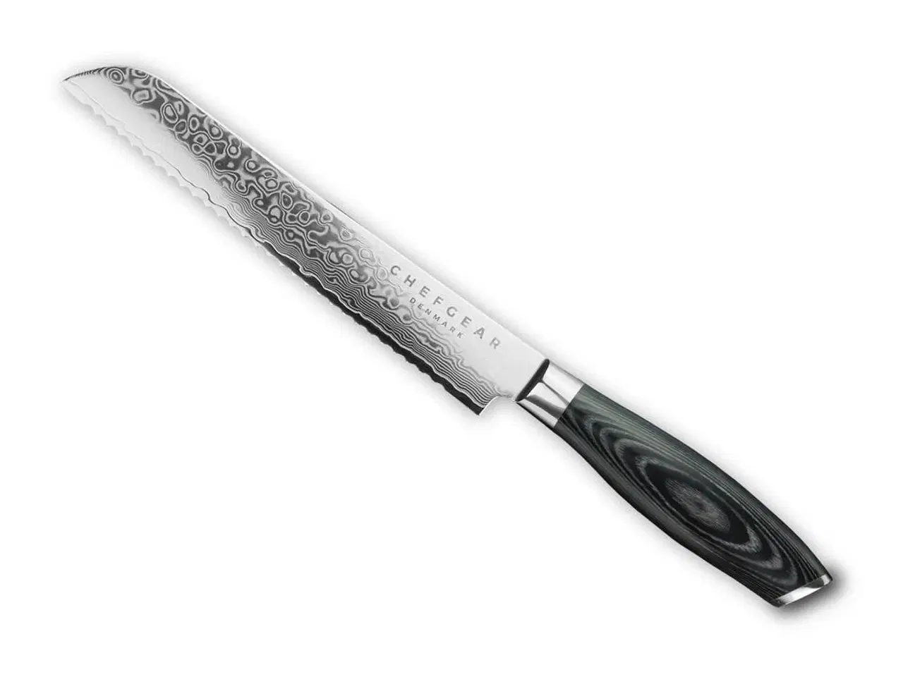 Billede 1 - Brødkniv, 21 cm knivblad, udført i 67 lags Damaskus stål.