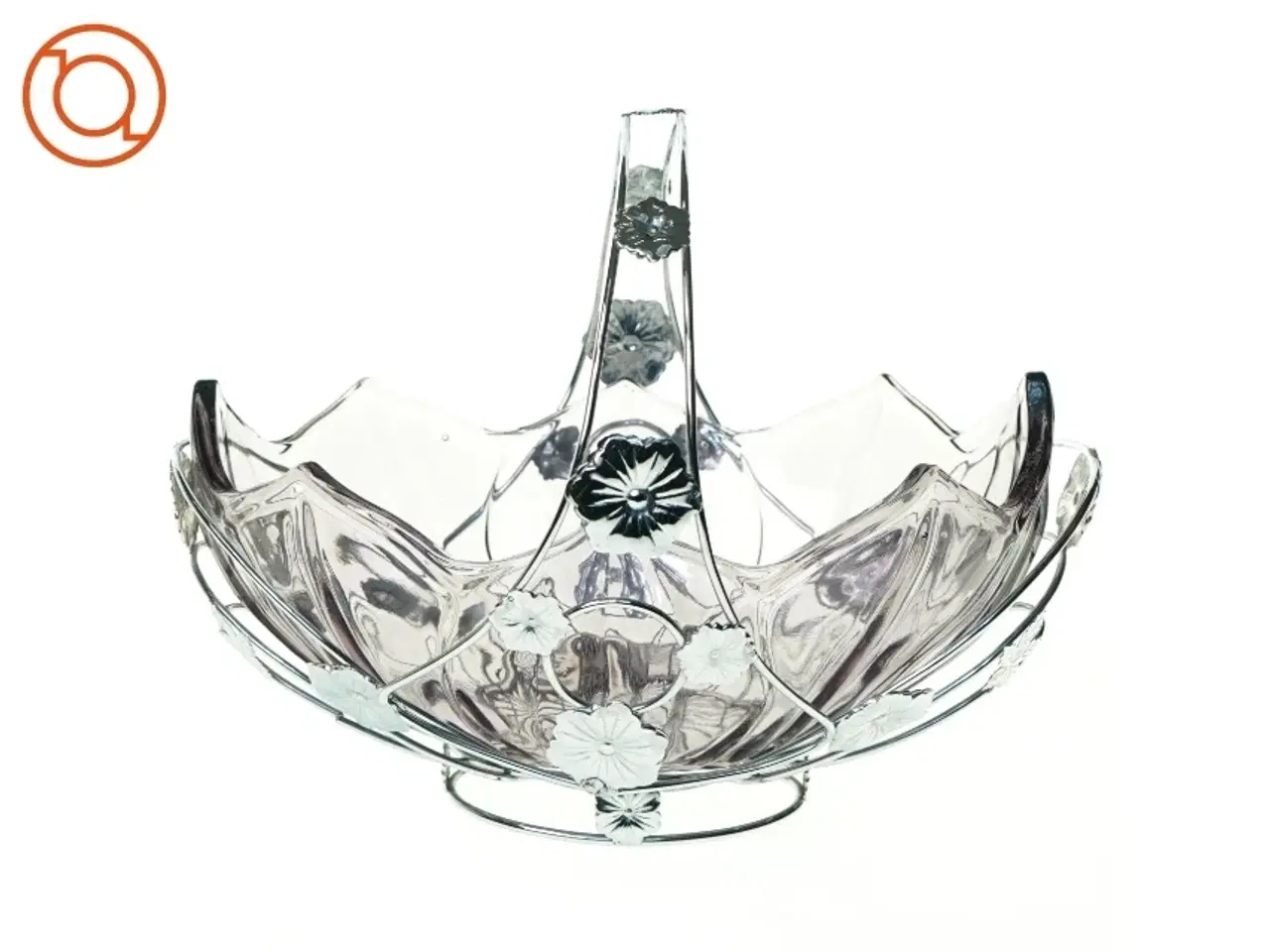 Billede 4 - Ornamenteret Sølv kurv med lillatonet glasskål (str. 26 x 16 cm)