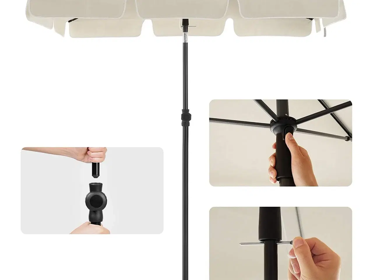 Billede 7 - Rektangulær altanparasols 2 × 1,25 m – UPF 50+, vippefunktion, beige med bæretaske