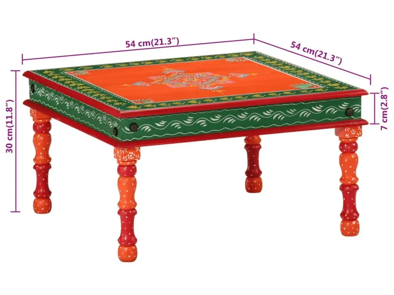 Billede 7 - Sofabord håndmålet massivt mangotræ orange