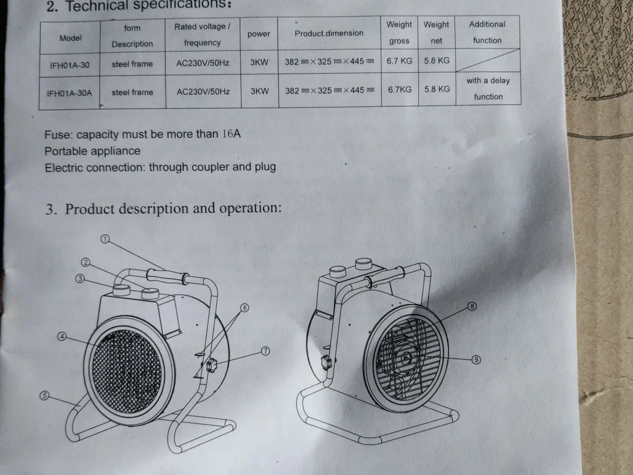 Billede 4 - Varmeblæser 3kw 230v. med tilt/vippe . (14 Grader)