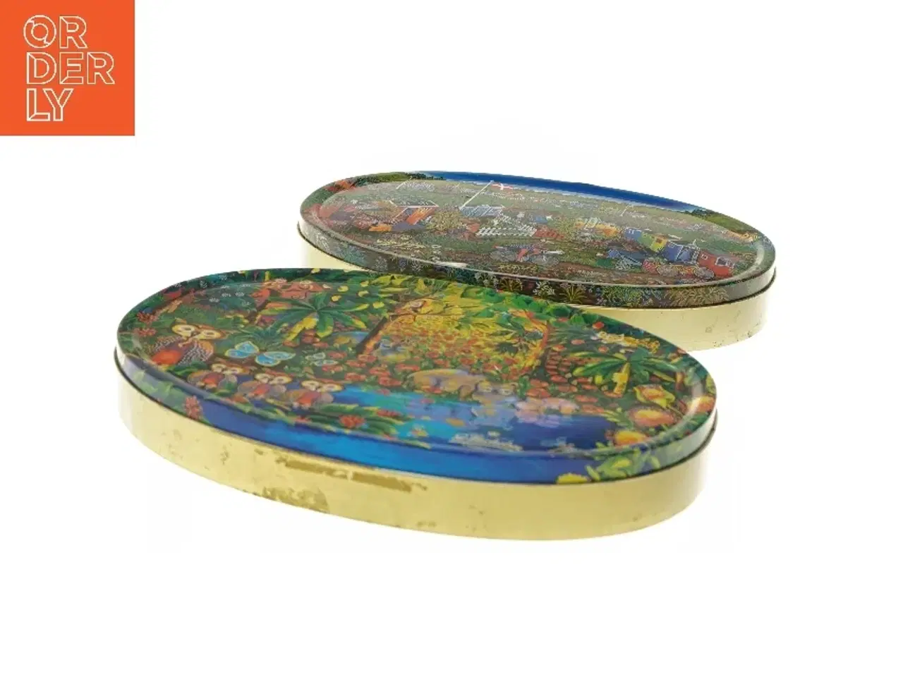 Billede 3 - Fine metal æsker til f.eks fyldt chokolade. Oval dekoreret blikæske (str. 32x22 cm)