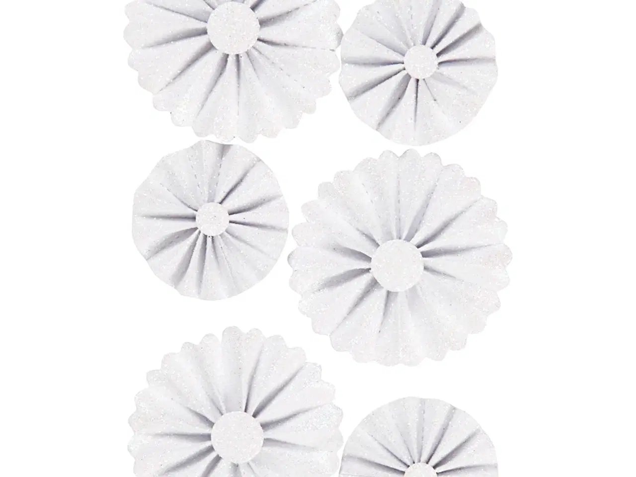 Billede 1 - Rosetter, diam. 35+50 mm, hvid glitter, 6stk./ 1 pk.