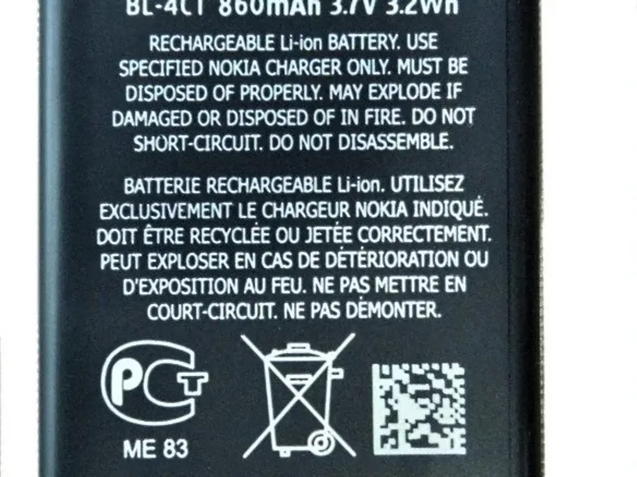 Billede 2 - Originalt Nokia BL-4CT Batteri Li-Ion 860 mAh