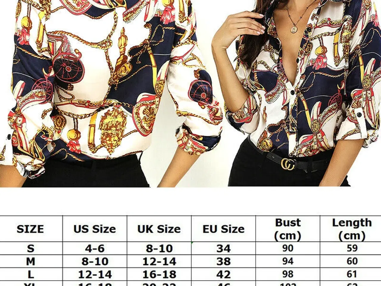 Billede 4 - Skjorte med print af kædemønster:Str: XL og 2XL