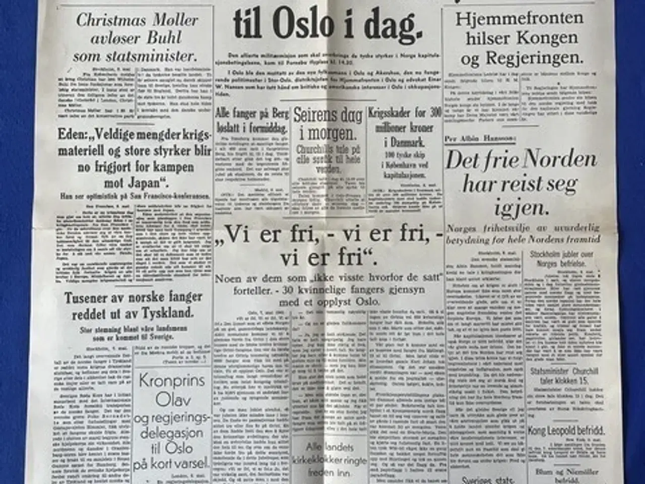 Billede 1 - Avis - Oslo Pressen - Aften - 8. mai 1945 - Den Allierte militærmisjon kom til Oslo