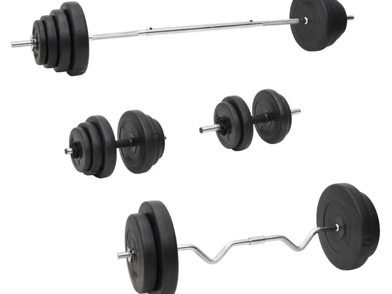 Billede 1 - Vægtstang og håndvægt med skiver 120 kg