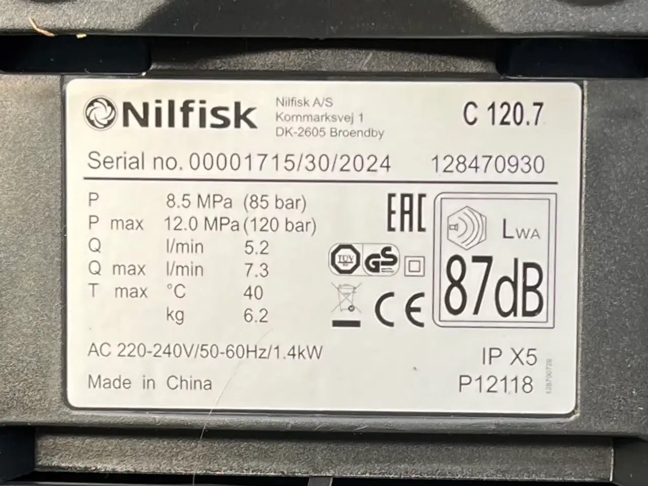 Billede 2 - Nilfisk højtryksrenser C 120.7. Samlet men ubrugt.