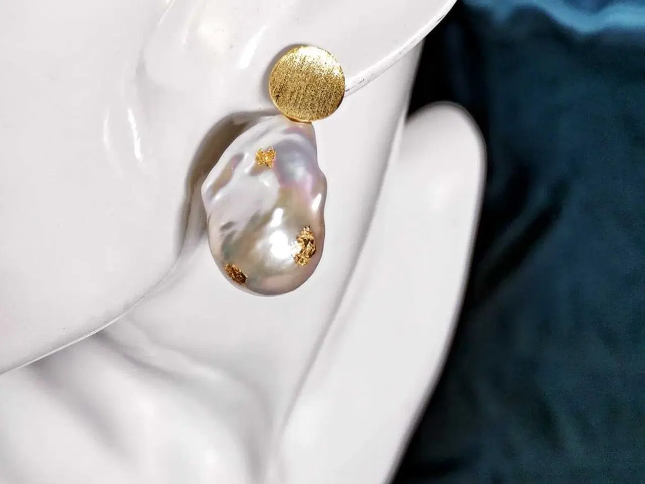 Billede 6 - Barokperle-øreringe i mat guldbelagt S925 sterling