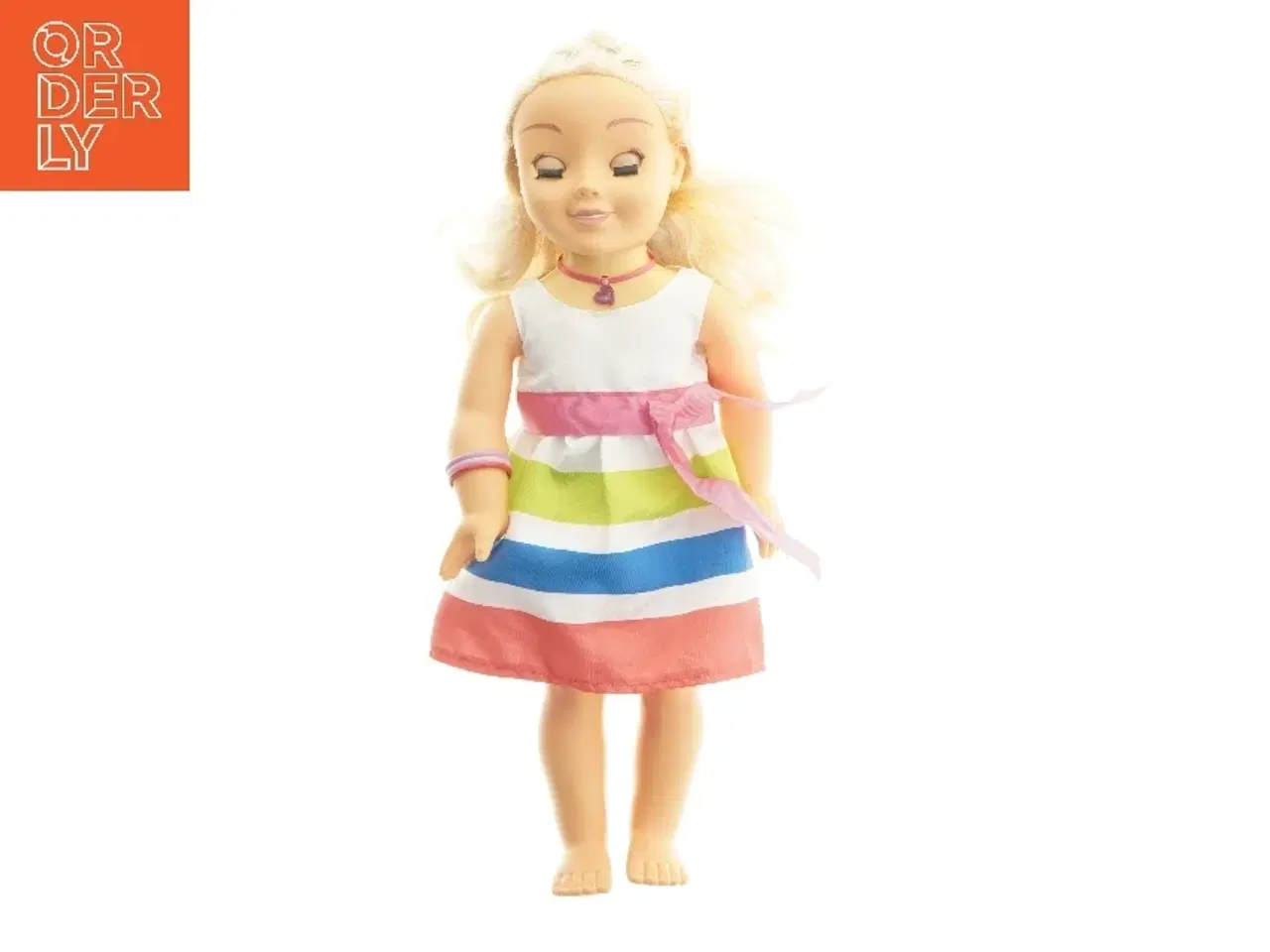 Billede 1 - Dukke med stribet kjole (str. 46 cm)