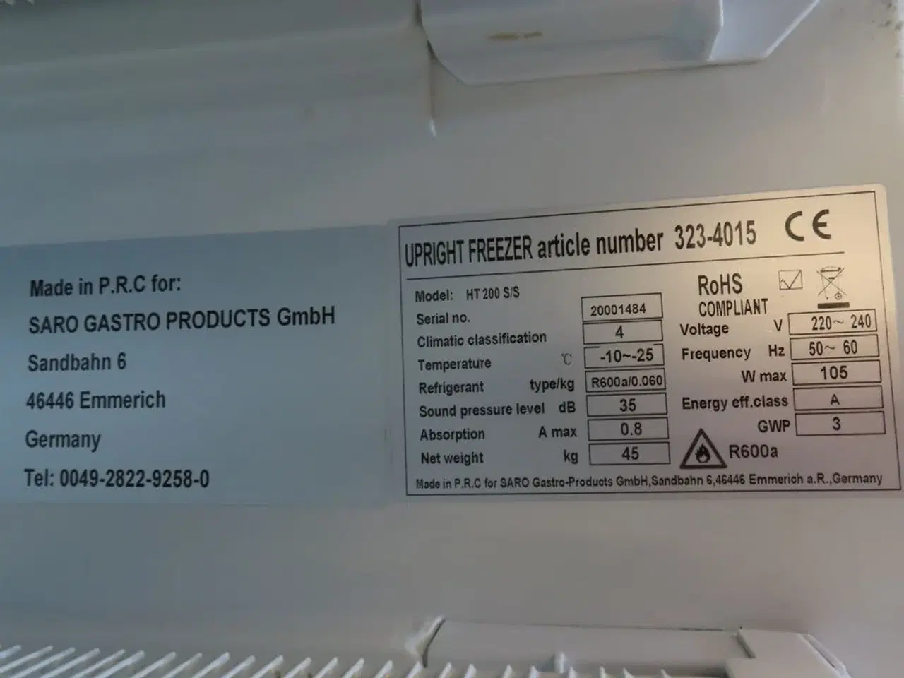 Billede 4 - Fryseskab SARO GASTRO HT200 S/S