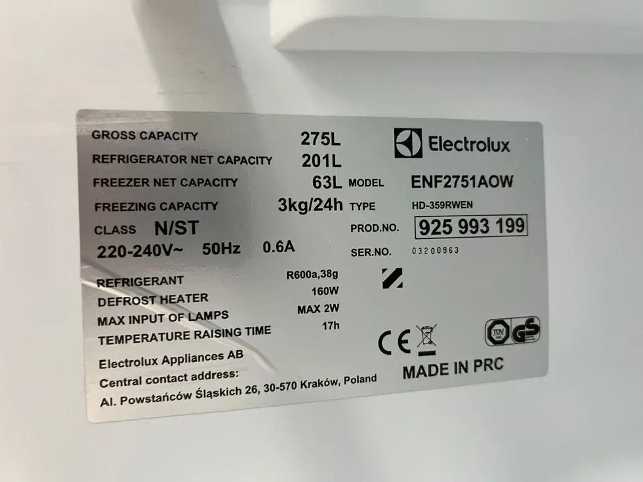 Billede 3 - Køle/fryseskab ELECTROLUX Hvid