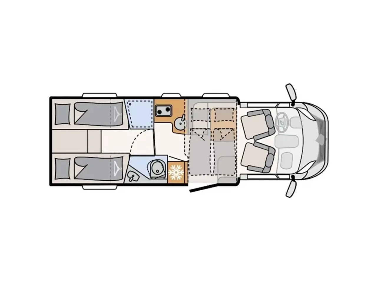 Billede 18 - 2024 - Dethleffs Just T 7052 EB - 90 Year   Enkeltsenge med 150 mm tyk 7-zoners madrasser i klimaregulerende materiale og gode liggemål på hele 215 cm