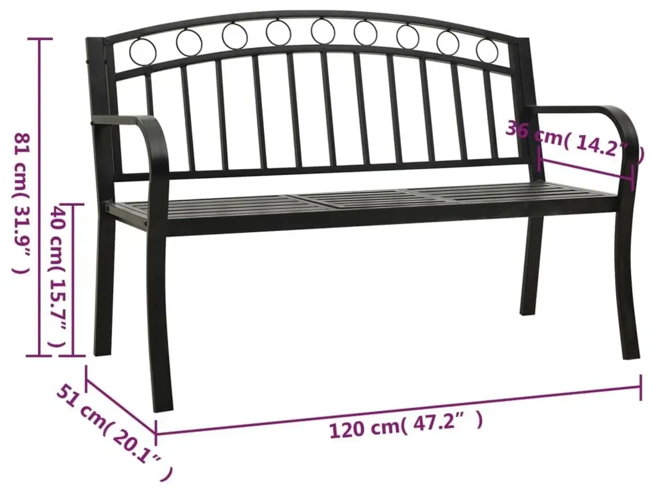 Billede 7 - Havebænk med bord 120 cm stål sort