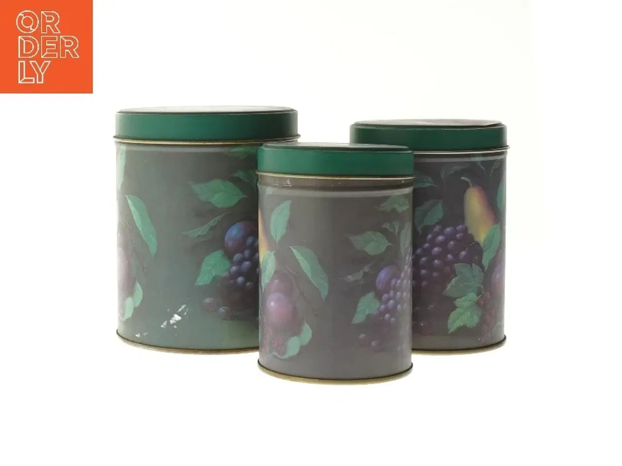 Billede 1 - Runde opbevaringsdåser med frugtprint (str. 11,5 cm og 13 cm og 13,7 cm)