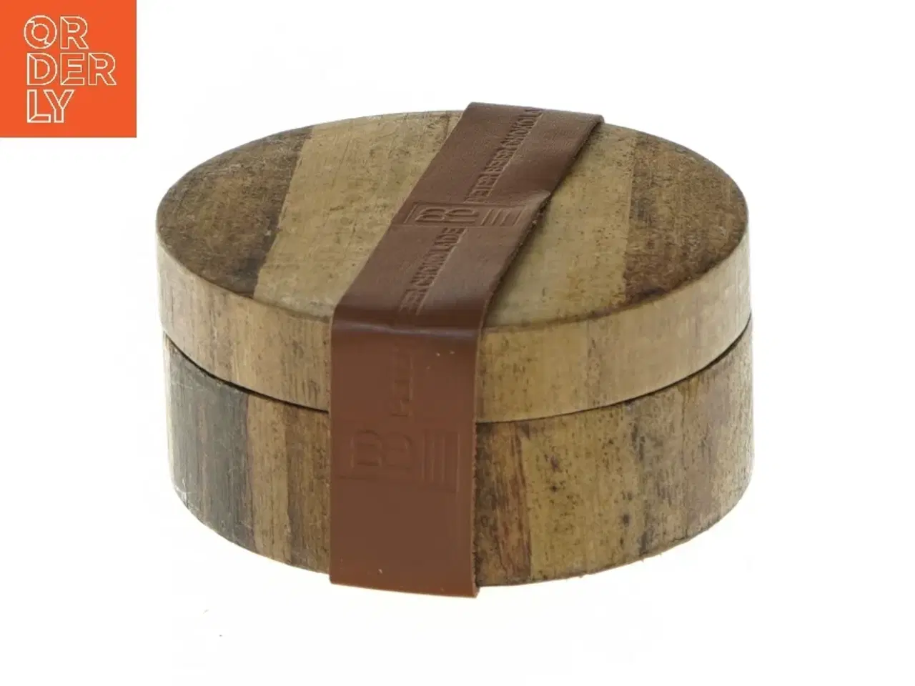 Billede 1 - Trææske med ægte læderbånd fra Peter Beier Chokolade (str. Ø 12,5 cm)